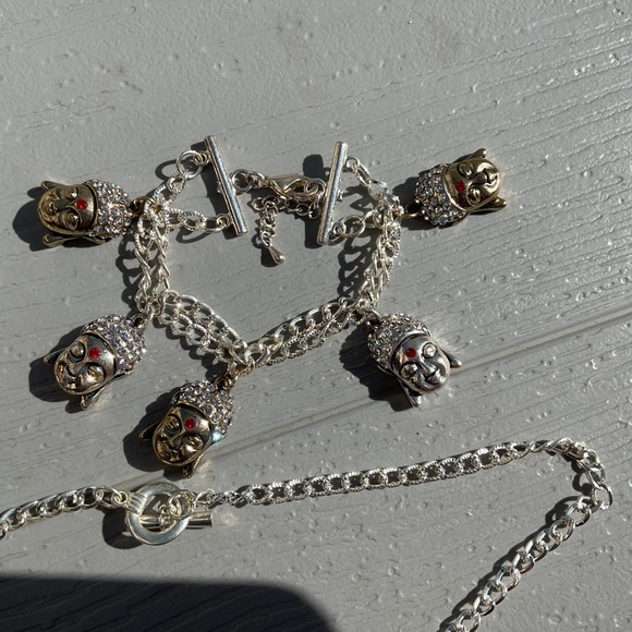 Buddha necklace earrings bracelet set new silvertone goldtone red crystal - Picture 3 of 11